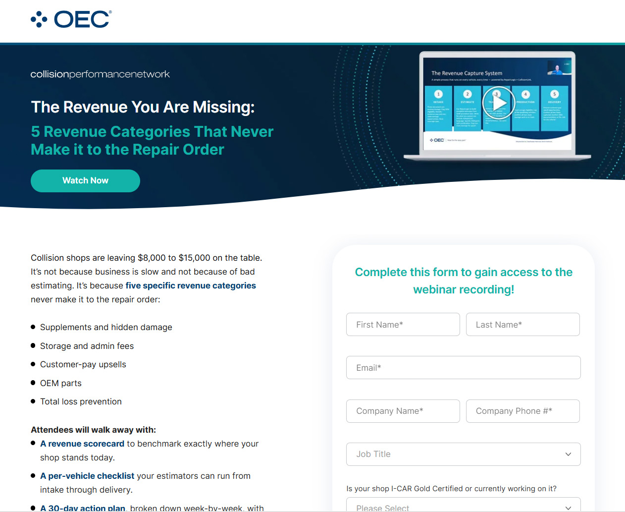 Collision performance revenue webinar invitation
