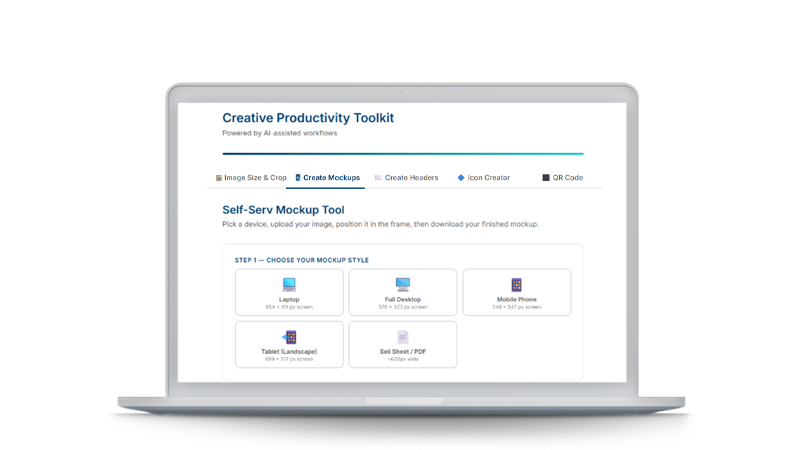 Creative Productivity Toolkit displayed on a laptop mockup
