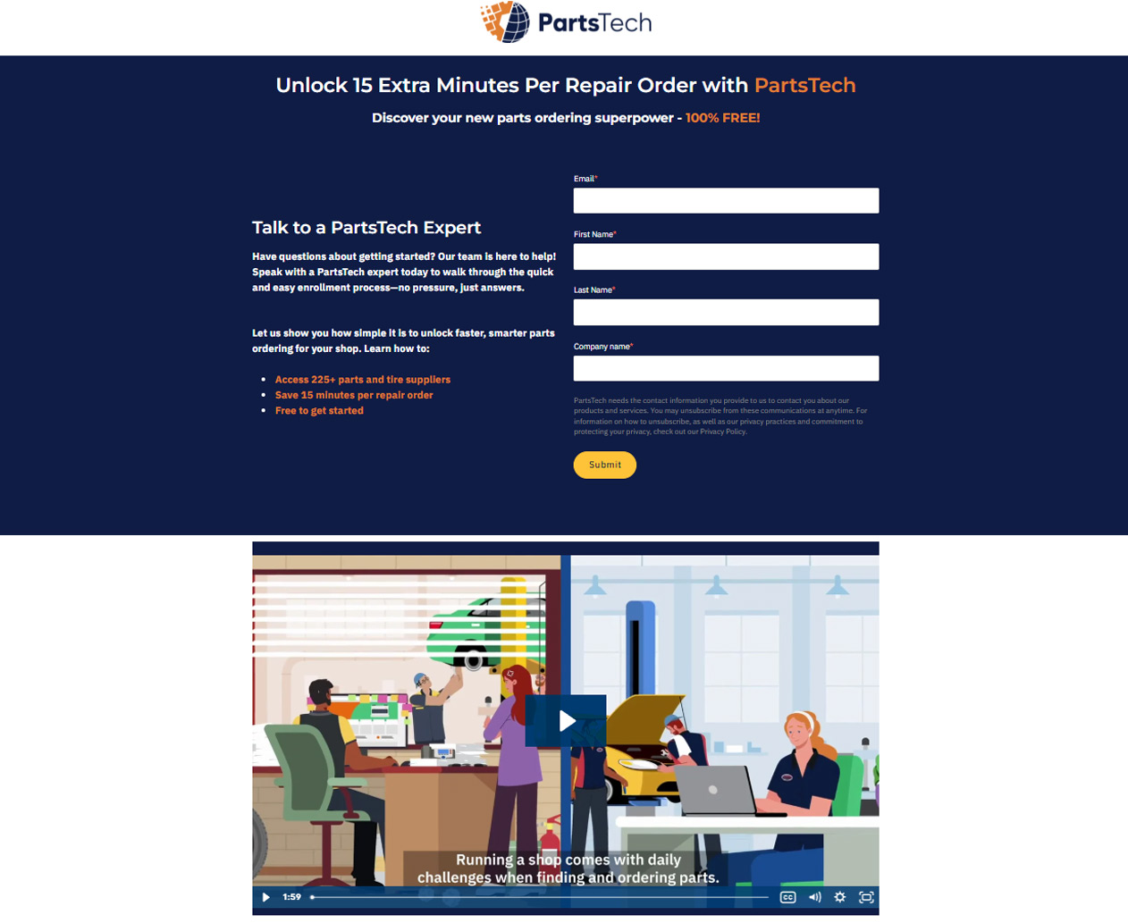 PartsTech talk to an expert lead-generation campaign