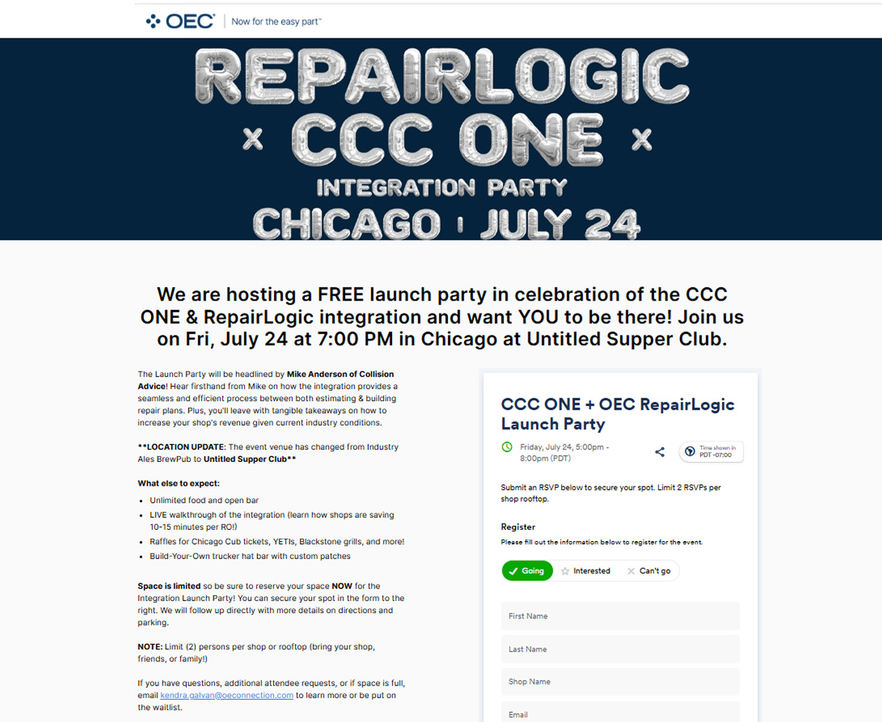RepairLogic and CCC integration launch invitation
