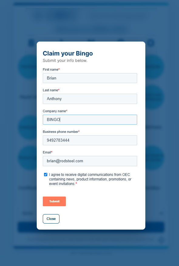 Mobile prize claim form